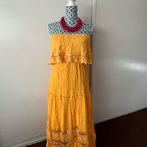 Forever21-Bohemian-Yellow maxi dress /Tube Top